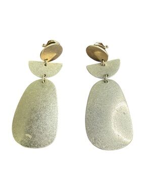 Vintage Brushed Gold-Tone Dangle Clip On Earrings